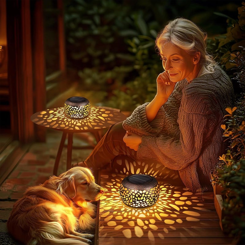 NFEVER Solar Lanterns Outdoor Waterproof Decor: 2 Pack Red Copper Hollow Out Retro Metal Solar Lights - Unique Gardening Gifts for Women Mom - Outside Patio Porch Yard Tabletop Decorations 2 Lighting Modes - Image 5
